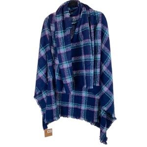 Just Cozy NWT Navy Blue Plaid  Tartan Blanket Scarf